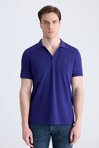 Twn Slim Fit Saks Blue Plain 100% Cotton T-Shirt