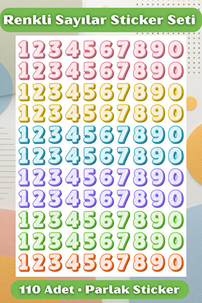 Hanelia Art Renkli Sayılar Sticker Seti – 110 Adet Parlak Baskı | A4 Boyut