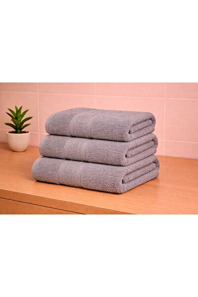 OEM Set of 3 Grey 100% Cotton Bath Towels with Patterned , 70x130 cm, 500 gra...