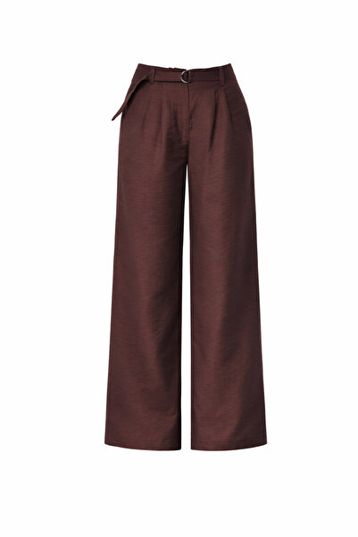 Mixray 4808 women's buckle-detailed wide leg trousers - coffee