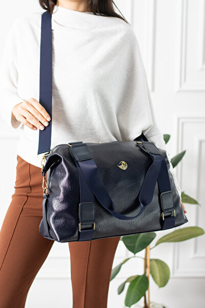 Çanta Trend Navy Blue Unisex Soft Faux Leather Casual Hand Shoulder Sports Ba...