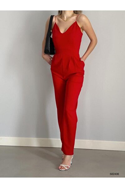 Modafeminen Imported Crepe Fabric Strap Jumpsuit 582406 Red