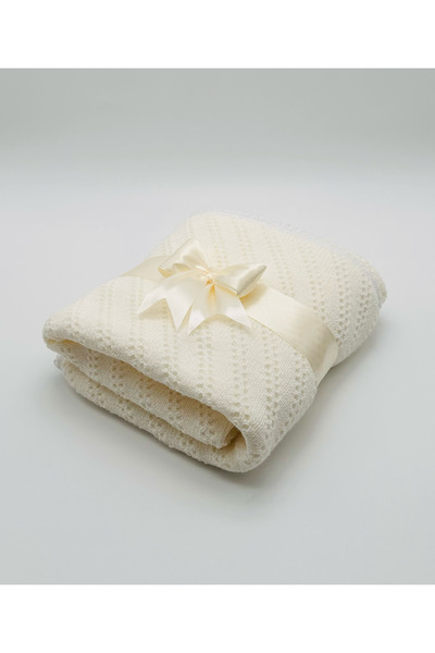 MOOKODI Knitted blanket lined with cocolino - cream with cream pamplica