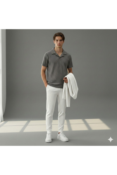 thefun fashion Men's Ribbed Ottoman Fabric Polo Collar T-Shirt and Sweatpants...