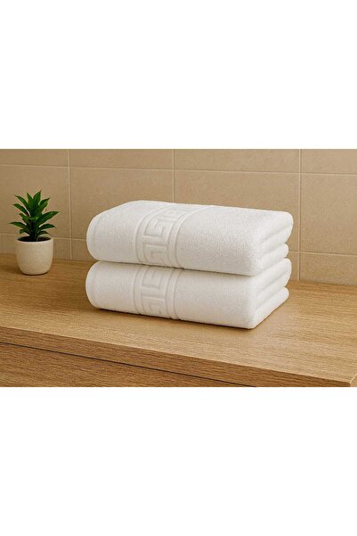 OEM Set of 2 White 100% Cotton Bath Towels with Patterned , 70x130 cm, 400 gr...