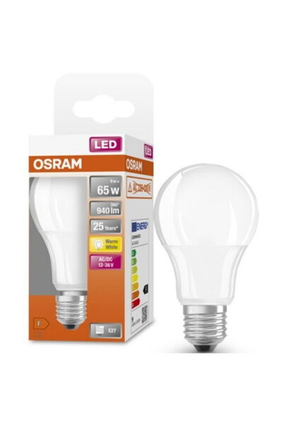 Osram LED Classic A60, E27, 12-36V AC/DC, 9W (65W), 940 lm, lumină caldă (2700K)