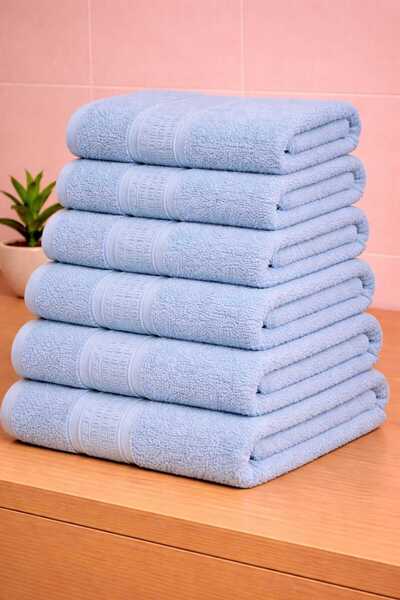 OEM Set 6 prosoape de baie Baby Blue din Bumbac 100% cu model grecesc, 50x90 ...