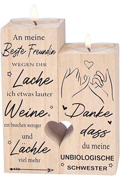 Other Wooden Candle Holder - Girlfriend Gift, Engraved Message, 2 Pieces, 12x...