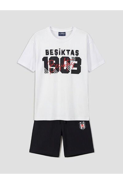 LC Waikiki Tricou și pantaloni scurți pentru băieți LCW Kids White guler rotu...