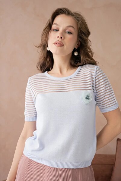 Park Karon Women's Crew Neck Knit Detail Knitwear Sweater 10743