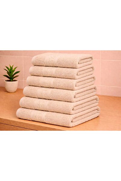 OEM Set of 6 Cream 100% Cotton Bath Towels with Patterned , 70x130 cm, 400 gr...