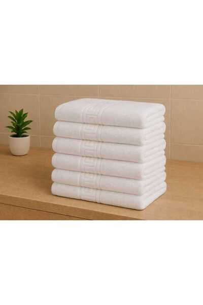 OEM Set 6 prosoape de baie Alb din Bumbac 100% cu model grecesc, 70x130 cm, 4...