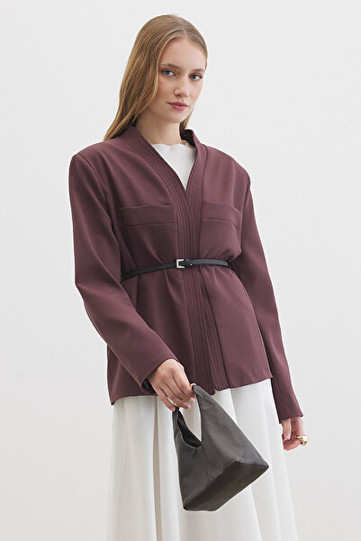 Hooopstore Leather Belt Detailed Chocolate Jacket