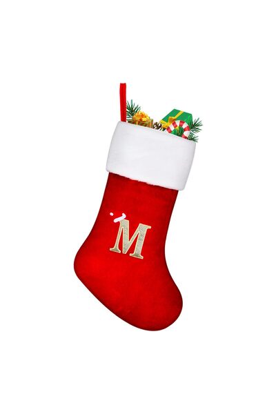 Other Large Christmas Sock - Cotton and Fleece, Letter M, 45 cm, Red, Firepla...