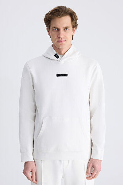 Twn Slim Fit Ecru Plain Knit Cotton Sweatshirt