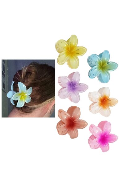 Other Set of 6 Hair Clips - Hawaiian Flower Pattern, Durable Acrylic - 8.5 cm...