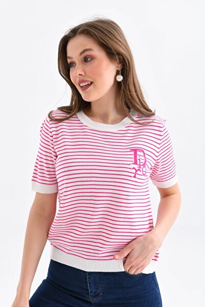 Park Karon Women's Crew Neck Striped Knit Sweater 10150