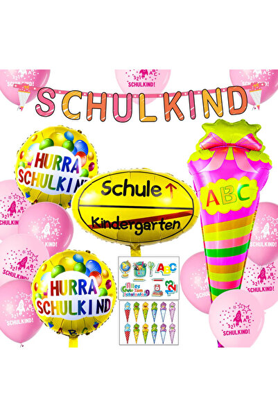 Other Pink Balloon Set 22 Pieces - ABC 123 Motifs, Garland and Stickers - Hel...