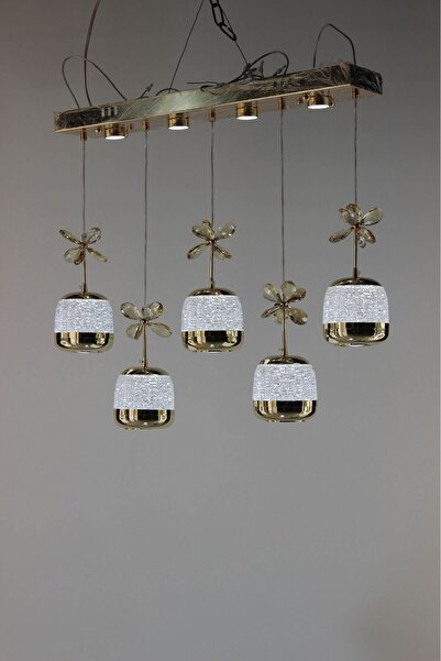 GN GEN AYDINLATMA Lüks Gold Sıralı Seri Kelebek Kristal Taşlı 5'li Sarkıt 3 R...