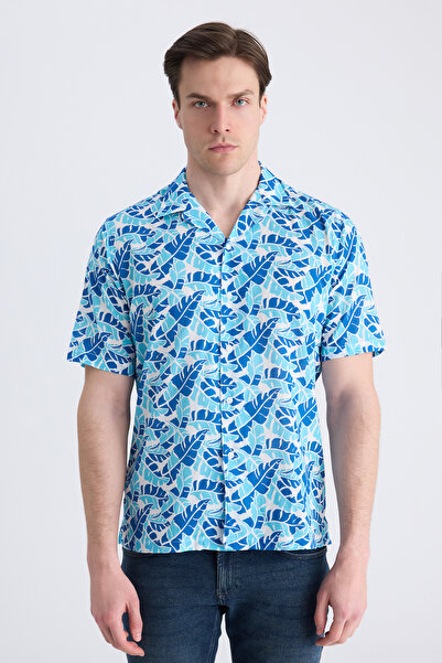 Twn Slim Fit Blue Printed 100% Cotton Shirt