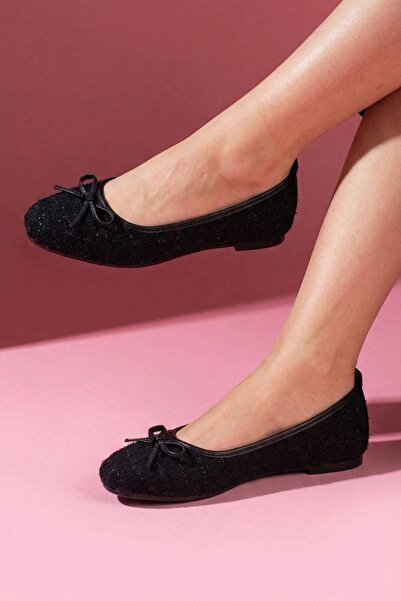 FUGA MODA Balerini din țesătură neagră cu sclipici Lavinia, cu mini-fundiță