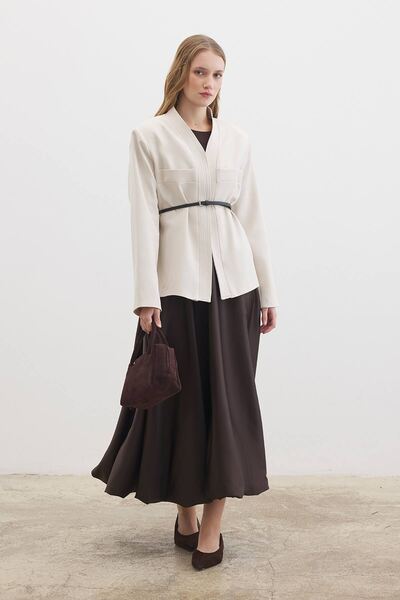 Hooopstore Stone Jacket with Leather Belt Detail