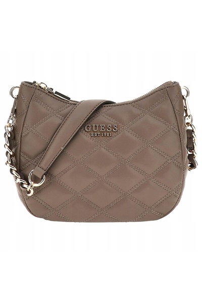 Guess Geantă de umăr mică și elegantă pentru femei, matlasat , cu logo, gri-maro