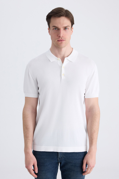 D'S Damat Ds Damat Slim Fit White Plain Knit Summer Rayon Knitwear T-Shirt