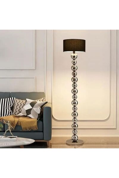 AWD Chrome Ball Floor Lamp with Black Fabric Lampshade