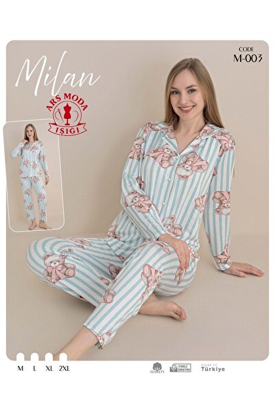 ars moda ışığı طقم بيجامة نسائي من قماش ميلان بنقشة دب تيدي