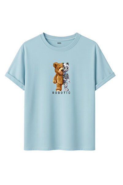 DK DAKSEL Tricou unisex din bumbac 100% cu imprimeu robotizat cu ursuleț de p...