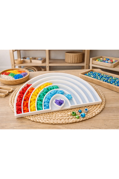 Rami Montessori Sensory Play Gökkuşağı Bölmeli Aktivite Tepsi | Renk Eşleştir...