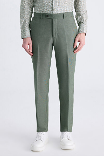D'S Damat Ds Damat Slim Fit Green Dobby Fabric Trousers