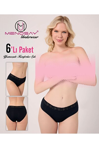 MENOSAY 6'lı paket beli dantelli siyah külot