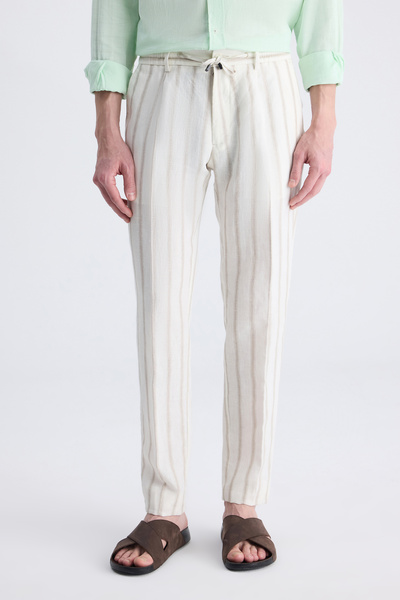 Twn Slim Fit Ecru Dobby 100% Linen Jogger Pants