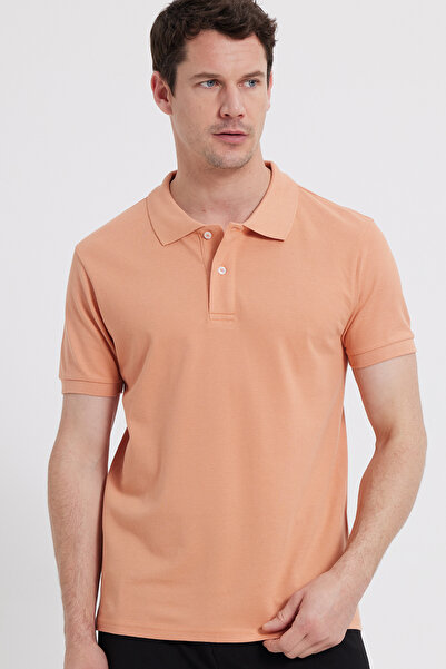 Tudors Men's Slim Fit Slim Fit 100% Cotton Orange Polo Neck T-Shirt