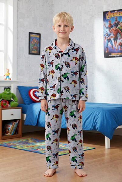 Enie Σετ πιτζάμες για αγόρια Με σχέδιο γκρι μακρυμάνικο με κάλυμμα ματιών 4 ε...