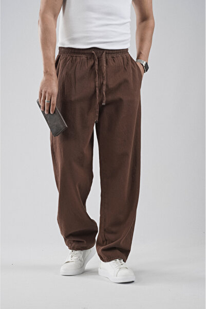 king brich Elastic Waist Lace-Up Baggy Fit Men's Gabardine Trousers