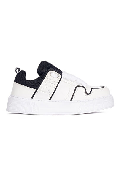 martin valen Bulky White Sneaker with Black Stripes and Black Tongue