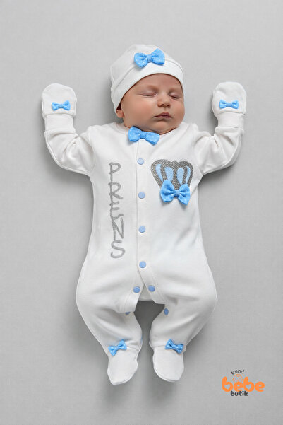 Baby Boy Jumpsuit Set with Prince Letter Newborn Newborn Hospital Pack, Cotton Baby Jumpsuit, Gloves with Hat