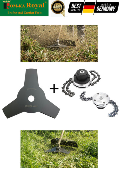 Royal Motorlu Tırpan Zincirli Canavar Başlık + Üçgen Bıçak Benzinli Tırpan