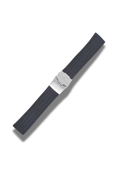 OEM Silicone Watch Belt , Linear Print, Solid Color, Silver Buckle, 20mm, Bla...