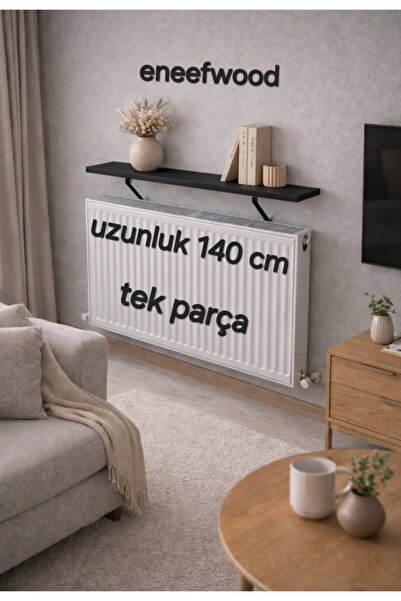 eneefwood petek üstü raf 140x15 mat siyah metal ayaklı dresuar