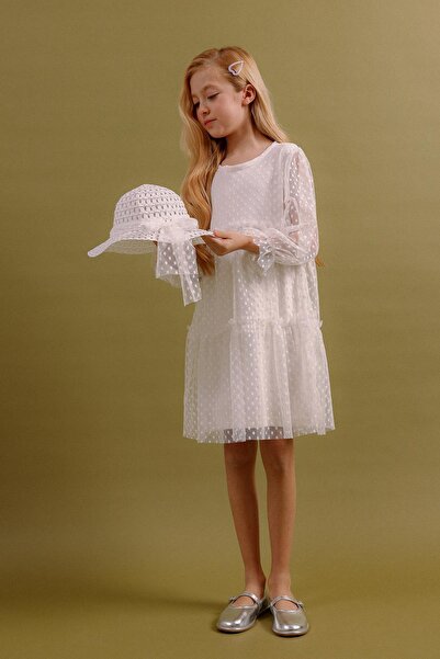 Perendi فستان تول مع قبعة للفتيات - مجموعة خاصة للمناسبات