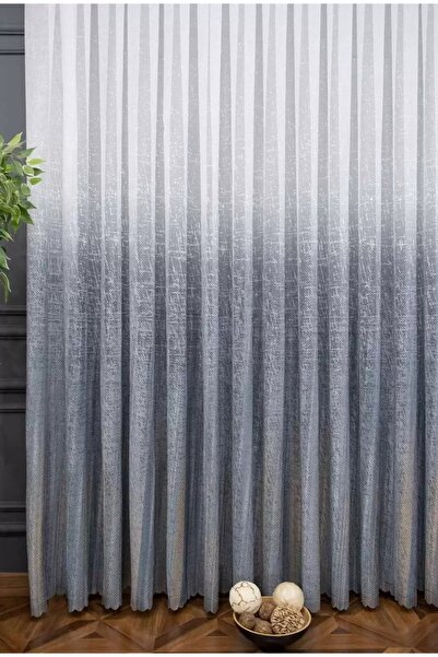 Perdenin Adresi Modern Gray Tulle Curtain 1/2.5 Medium Pleat Stylish Living Room Tulle, Gradient Color Transition Decorative Tulle Curtain
