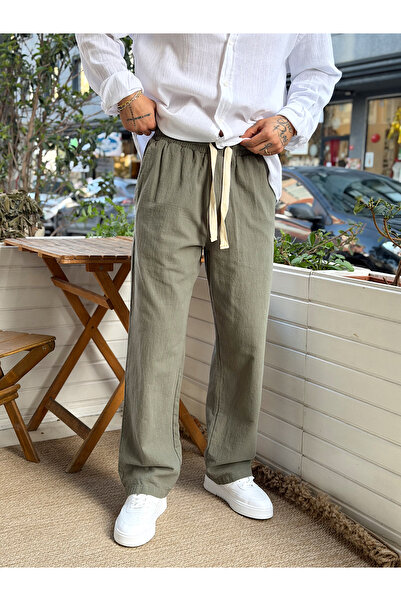 manch collection Basic Baggy Linen Trousers Green