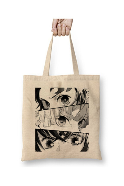 Toyaso Anime Demon Slayer Kimetsu No Yaiba White Tote Bag Long Handle Shoppin...