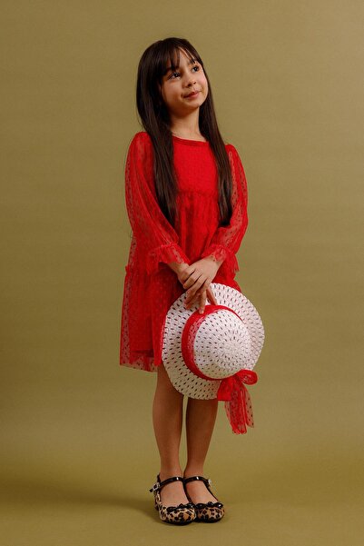 Perendi Girl's Tulle Dress with Hat – Special Occasion Combination