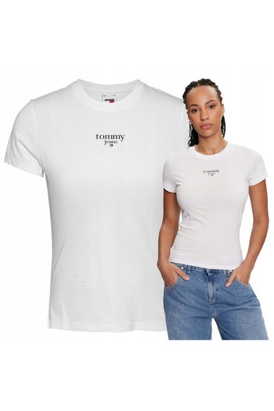Tommy Hilfiger Tricou damă JEANS alb slim fit cu logo mărimea XL