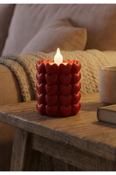 MarselDizayn Kırmızı Kalpli Silindir Mumluk | Romantik Tasarım Tealight Mum S...